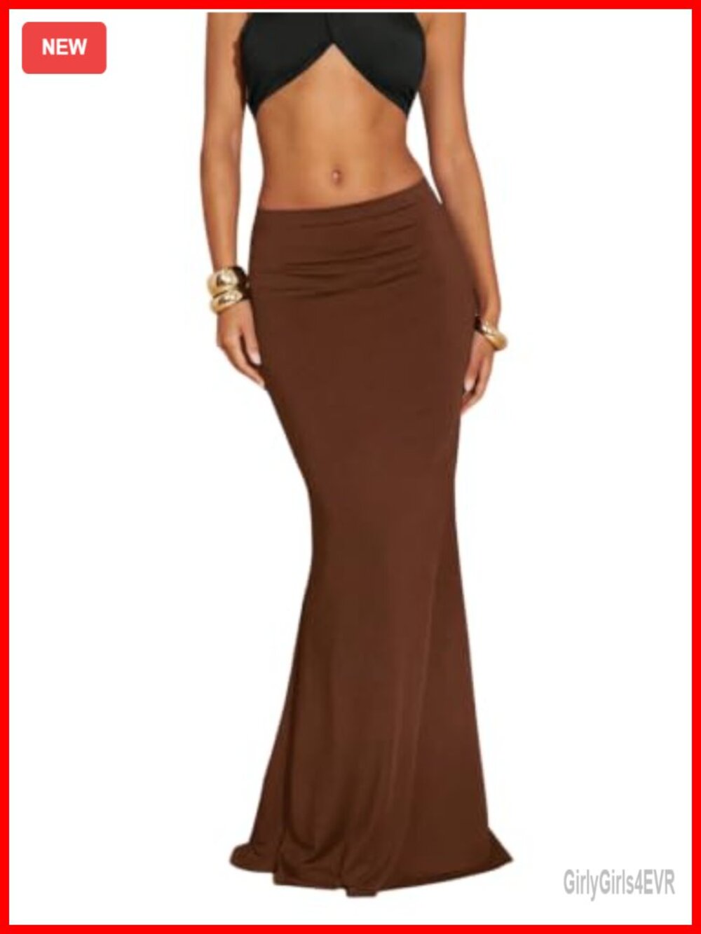 GORGLITTER Bodycon Maxi Skirt Fishtail Hem Ruched Polyester Blend